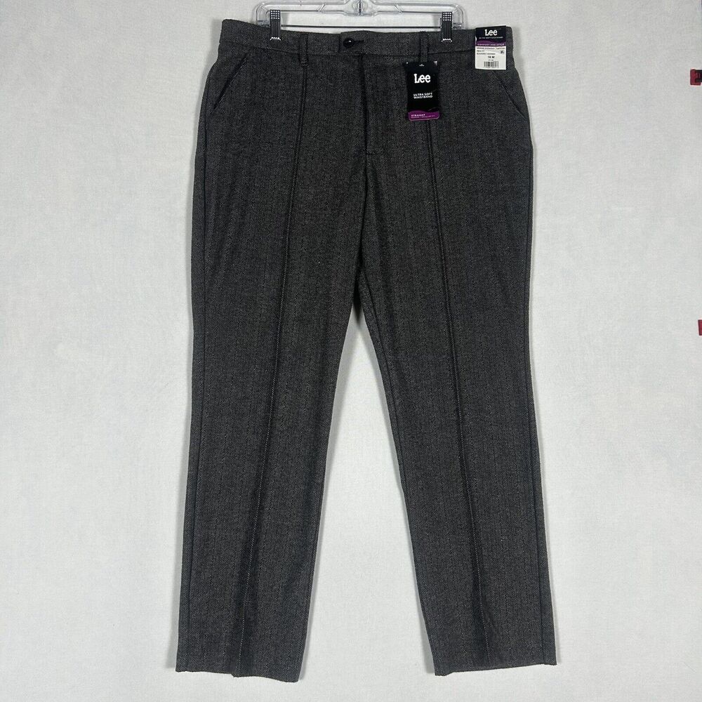 Lee NEW Straight Midrise Reg Fit Grey Herringbone Flannel Dress Pants 18M Womens